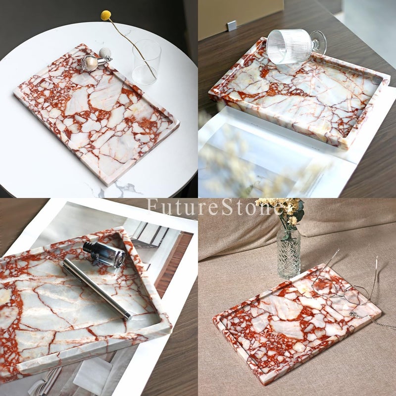 Future stone 100% Natural Marble Serving Tray Luxury Marble Storage Tray for Home Decor Stone Tray for Bathroom/Kitchen/Vanity/Dresser,Plate Holder for Tissues, Candles, Towel - Image 4